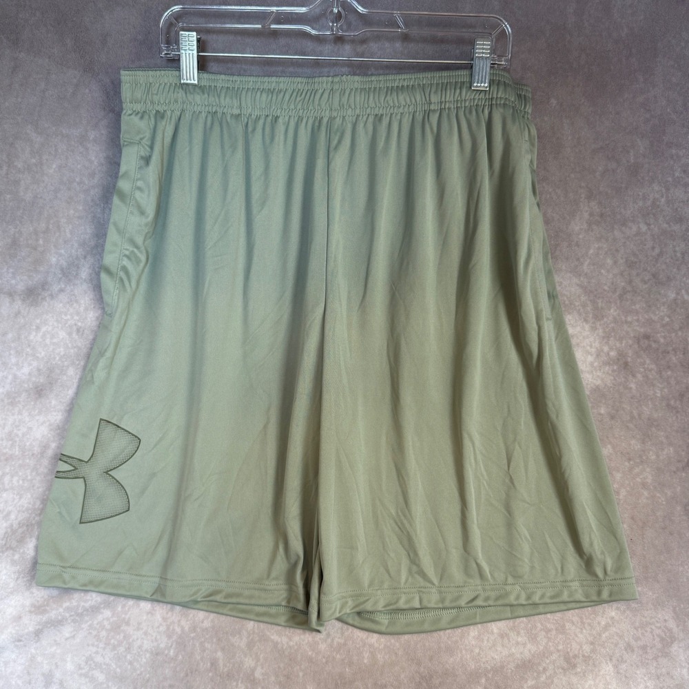 Under Armour Mens Athletic Shorts Sage Green Logo Training Gym Pockets Size M